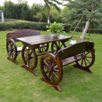 戶外學校傢俬庭院休閑花園 碳化防腐復古實木桌椅組合 120cm / 140cm / 150cm / 160cm (IS7986)