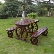 戶外學校傢俬庭院休閑花園 碳化防腐復古實木桌椅組合 120cm / 140cm / 150cm / 160cm (IS7986)