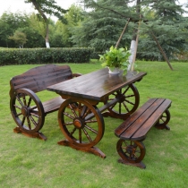戶外學校傢俬庭院休閑花園 碳化防腐復古實木桌椅組合 120cm / 140cm / 150cm / 160cm (IS7986)
