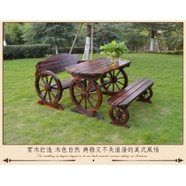 戶外學校傢俬庭院休閑花園 碳化防腐復古實木桌椅組合 120cm / 140cm / 150cm / 160cm (IS7986)