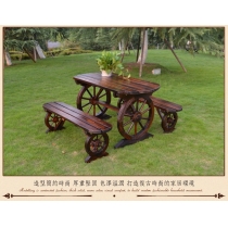 戶外學校傢俬庭院休閑花園 碳化防腐復古實木桌椅組合 120cm / 140cm / 150cm / 160cm (IS7986)
