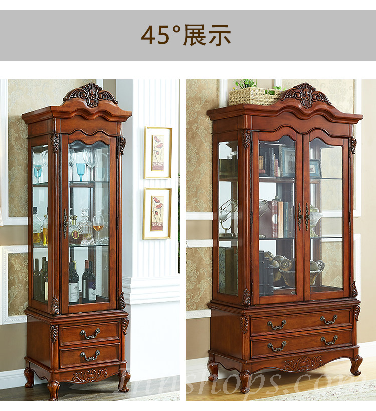 美式實木 復古雕花 玻璃酒櫃 展示櫃 61/101cm(IS5756)