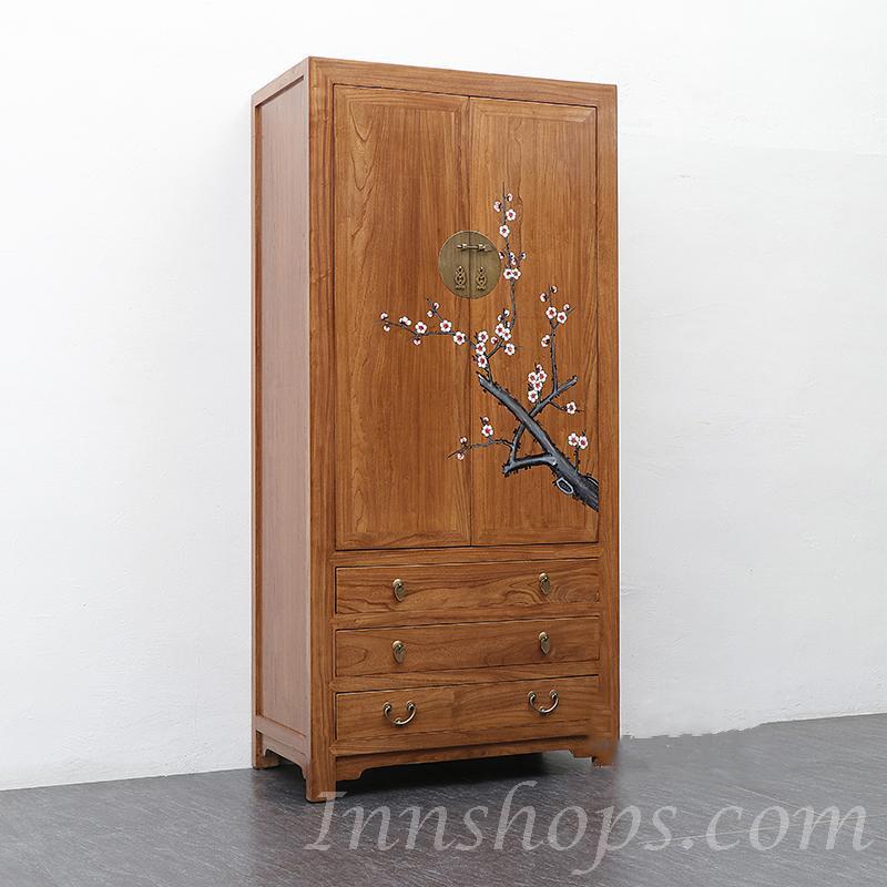 Chinese style 新中式老榆木實木衣櫃 古典彩繪儲物櫃90cm(IS0467)