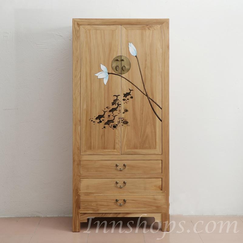 Chinese style 新中式老榆木實木衣櫃 古典彩繪儲物櫃90cm(IS0467)