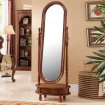 美式實木穿衣鏡家用落地鏡 歐式試衣鏡 帶抽屜全身鏡 化妝鏡 (IS0480)