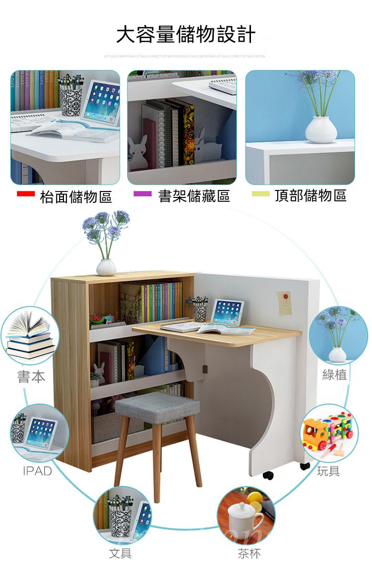 兒童皇國 創意兒童旋轉折疊桌 書架書櫃組合一體小戶型電腦台 書櫃（IS8062)