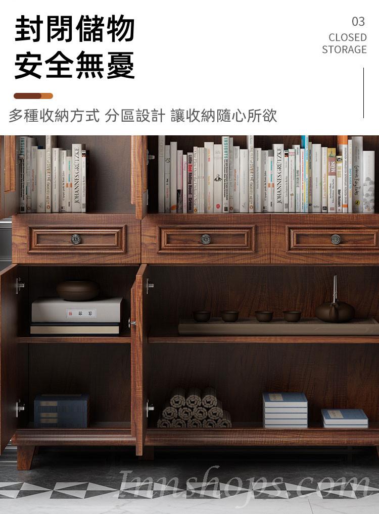 新中式玻璃門書櫃 實木儲物櫃收納櫃 80/120cm （IS8122)