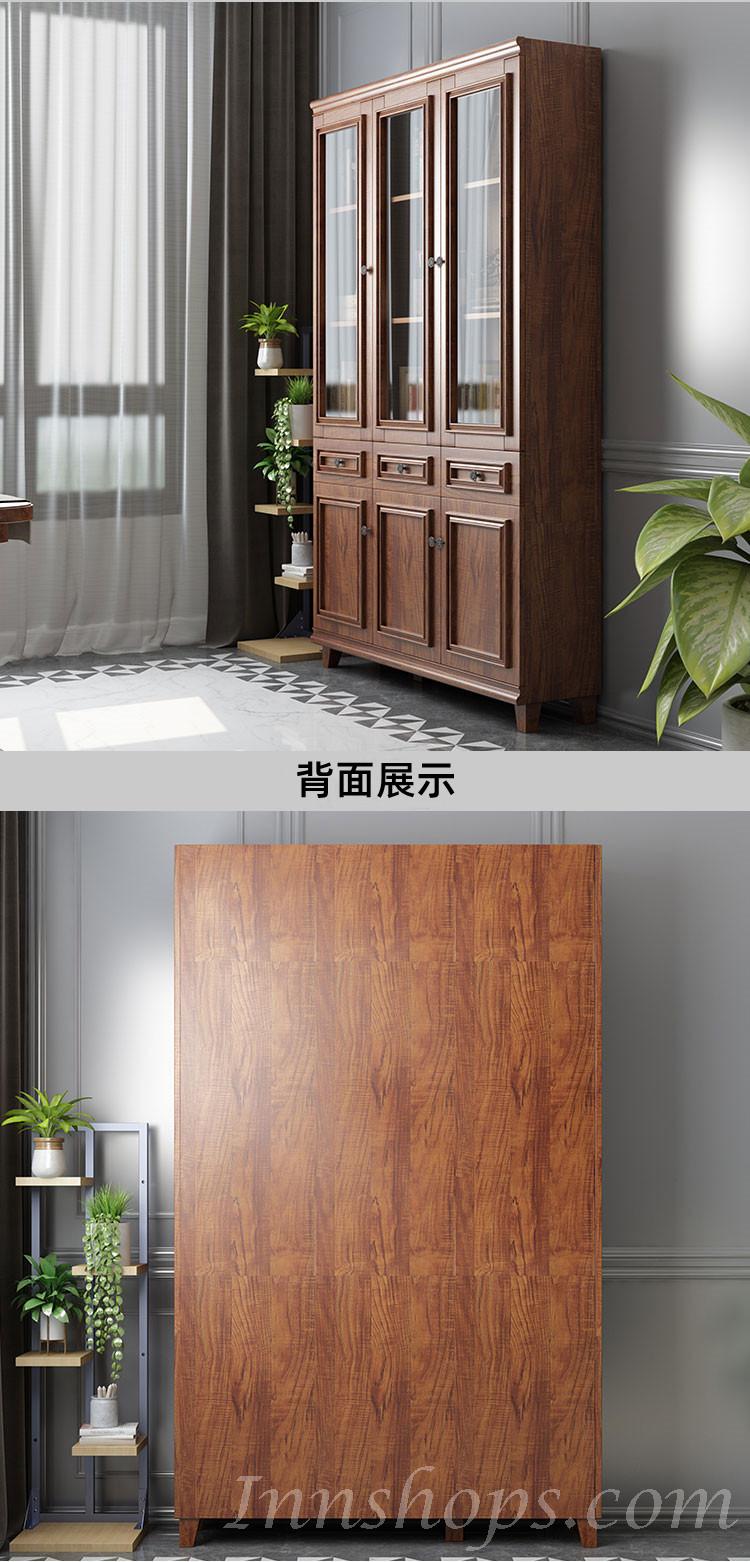 新中式玻璃門書櫃 實木儲物櫃收納櫃 80/120cm （IS8122)