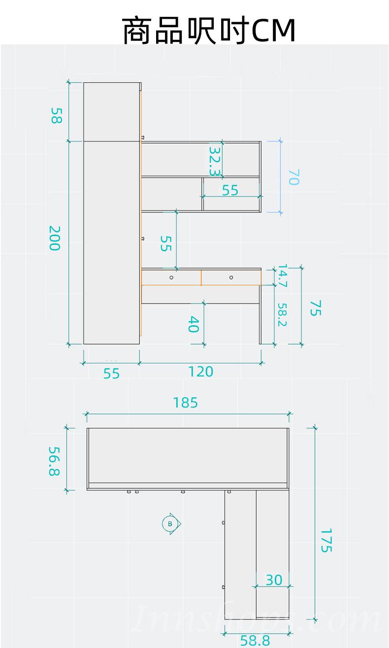 兒童皇國 實木衣櫃書枱轉角電腦枱 書櫃組合100CM/140CM/185CM(IS8159)