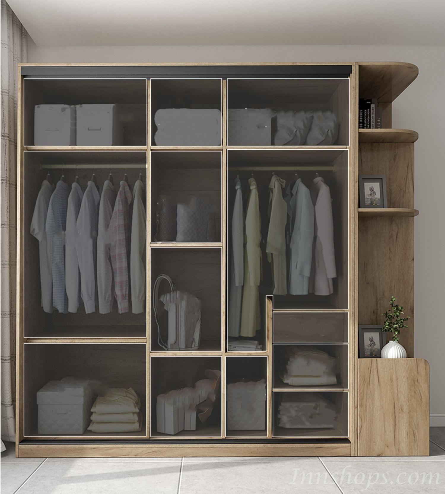 北歐摩登系列 趟門衣櫃 家用組裝大容量實木衣櫃 120cm/130cm/140cm/150cm/160cm/170cm/180cm/190cm/200cm/210cm/220cm/230cm/240cm (IS8115)