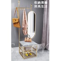 北歐輕奢衣帽架帶旋轉全身鏡 掛衣架 換鞋凳50cm(IS8221)