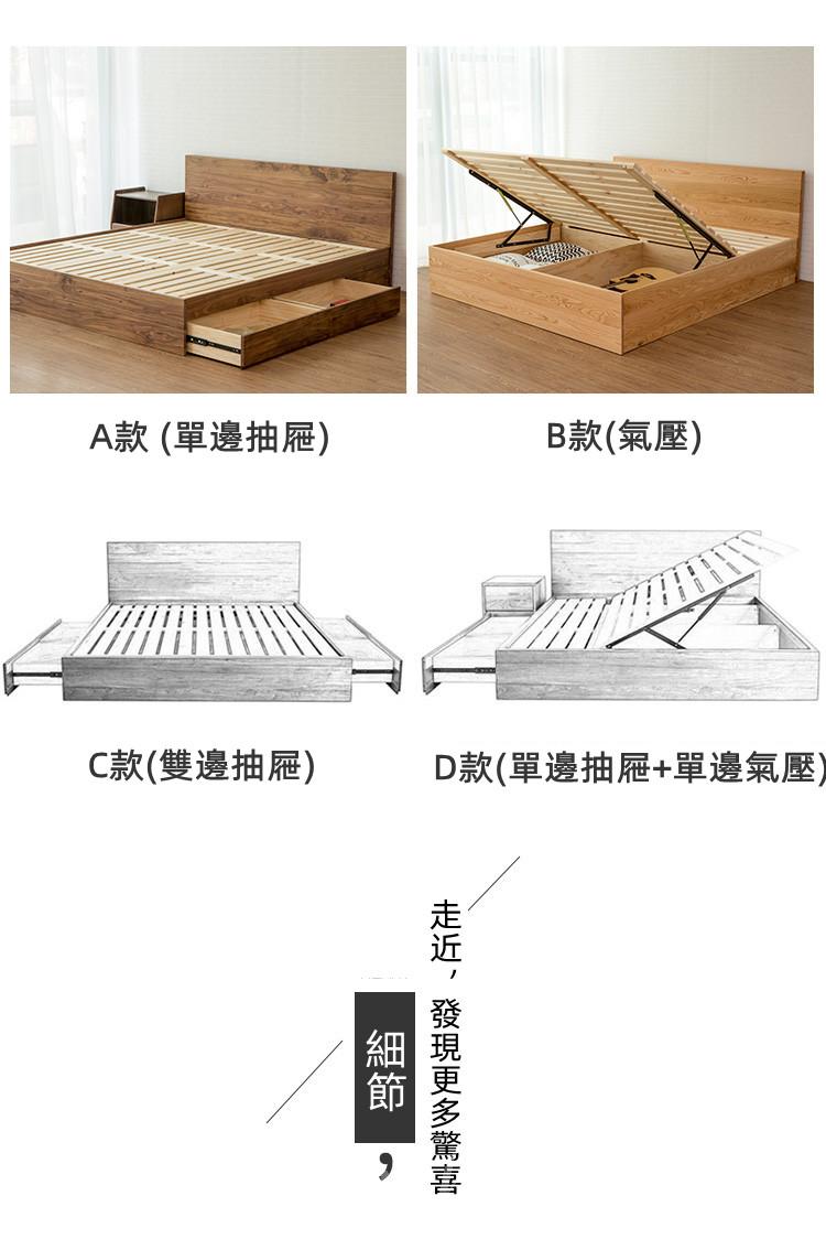 北歐實木黑胡桃木/紅橡木系列  雙人床儲物櫃床156cm/186cm(不包床褥)(IS8230)