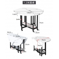 時尚系列 帶輪移動圓桌面 折疊餐桌 100/120/140/160cm (IS8213)