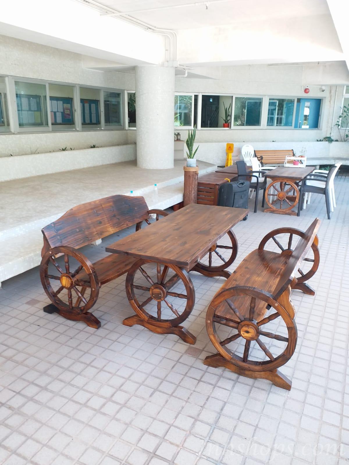 戶外學校傢俬庭院休閑花園 碳化防腐復古實木桌椅組合 120cm / 140cm / 150cm / 160cm (IS7986)