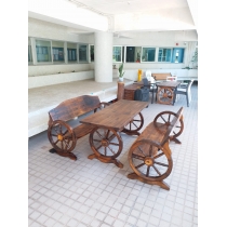 戶外學校傢俬庭院休閑花園 碳化防腐復古實木桌椅組合 120cm / 140cm / 150cm / 160cm (IS7986)