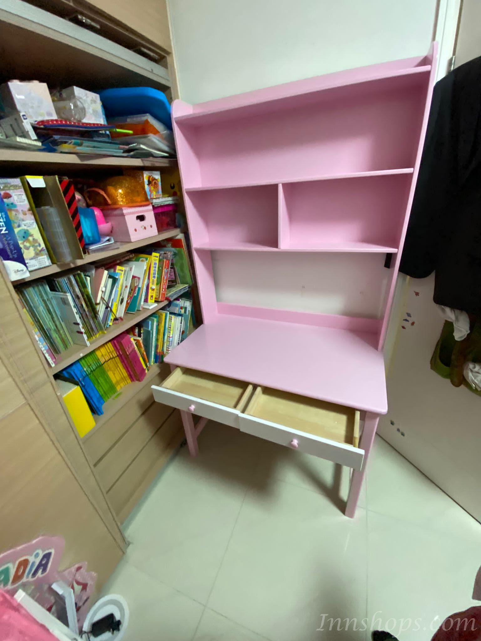 兒童皇國 實木書枱書架一體 學生兒童學習枱椅子組合100cm/120cm/140cm(IS8185)
