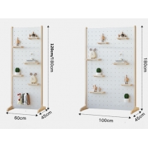 (陳列品一個 白色+原木色 60CM) 北歐實木白蠟木系列  屏風隔斷 移動洞洞板置物架*60/100cm (IS8399)