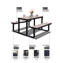 戶外學校家具休閒 鋁合金 塑木防腐木 連體桌椅組合120/150cm (IS8416)