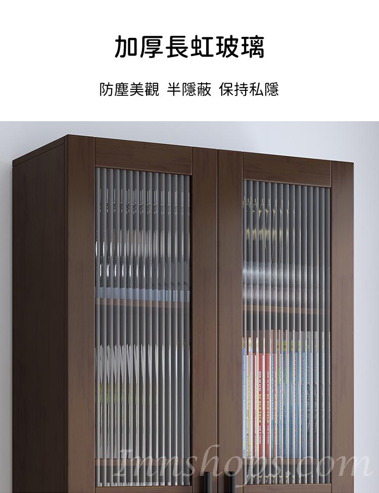 日式實木橡木系列 玻璃門儲物櫃 書櫃80x36.8x182cm (IS8472)