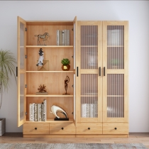 日式實木橡木系列 玻璃門儲物櫃 書櫃80x36.8x182cm (IS8472)