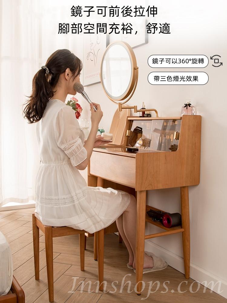 北歐實木白橡木系列 迷你化妝台 玻璃化妝桌送妝凳50cm/60cm/70cm/80cm(IS8515)