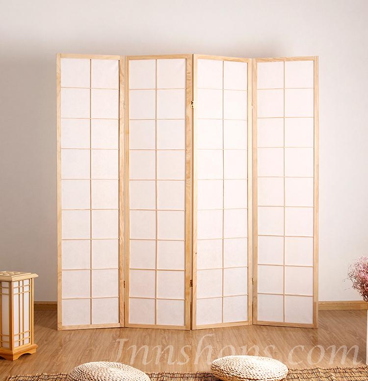 日式實木屏風 折疊 移動 遮擋 屏風 (大格,原木色) 44*178/200cm (IS8531)