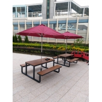 戶外學校家具休閒 鋁合金 塑木防腐木 連體桌椅組合120/150cm (IS8416)
