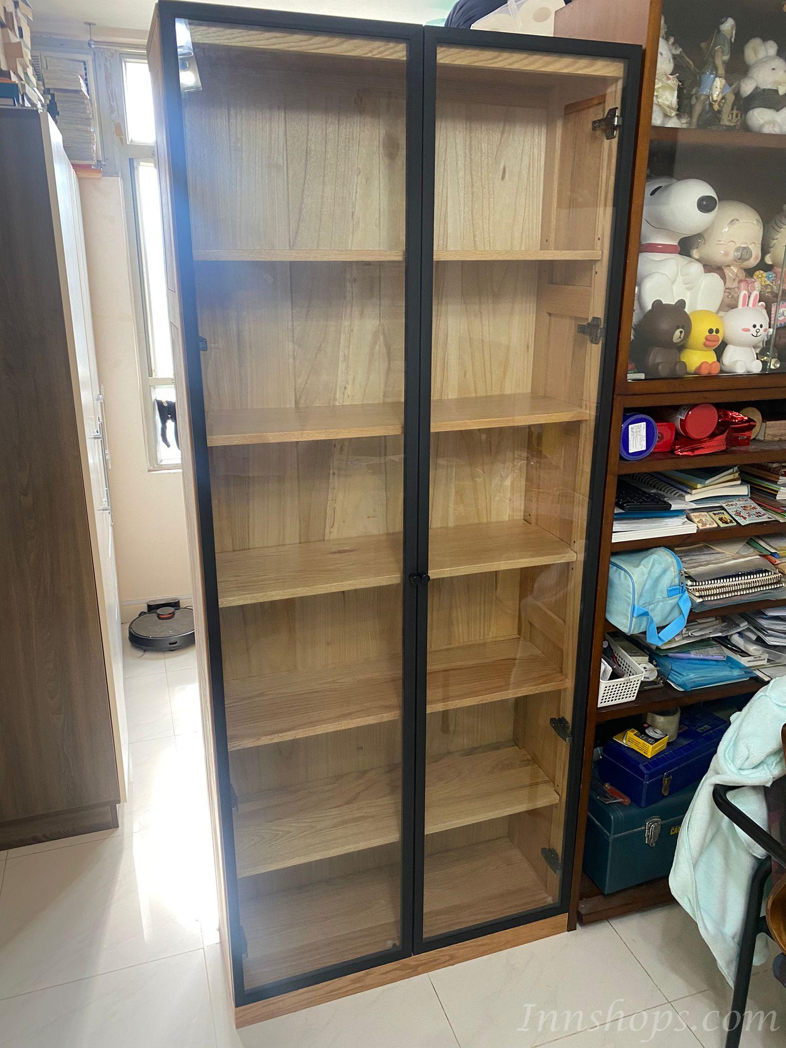 北歐實木紅橡木系列 實木書櫃 玻璃門飾櫃 展示櫃 42.5/60/84/98cm (IS8167)
