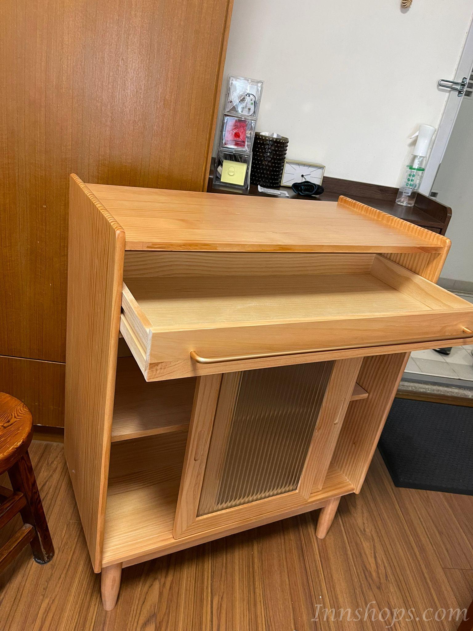 芬蘭松木系列實木餐邊櫃茶水櫃原木儲物櫃窄型置物櫃*60cm/75cm/100cm（IS7865）