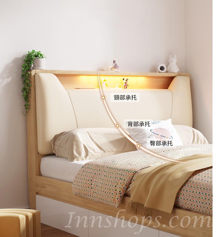 北歐儲物床 雙人床 床頭櫃(不包床褥)125*205*94;40*50*45cm (IS8825)