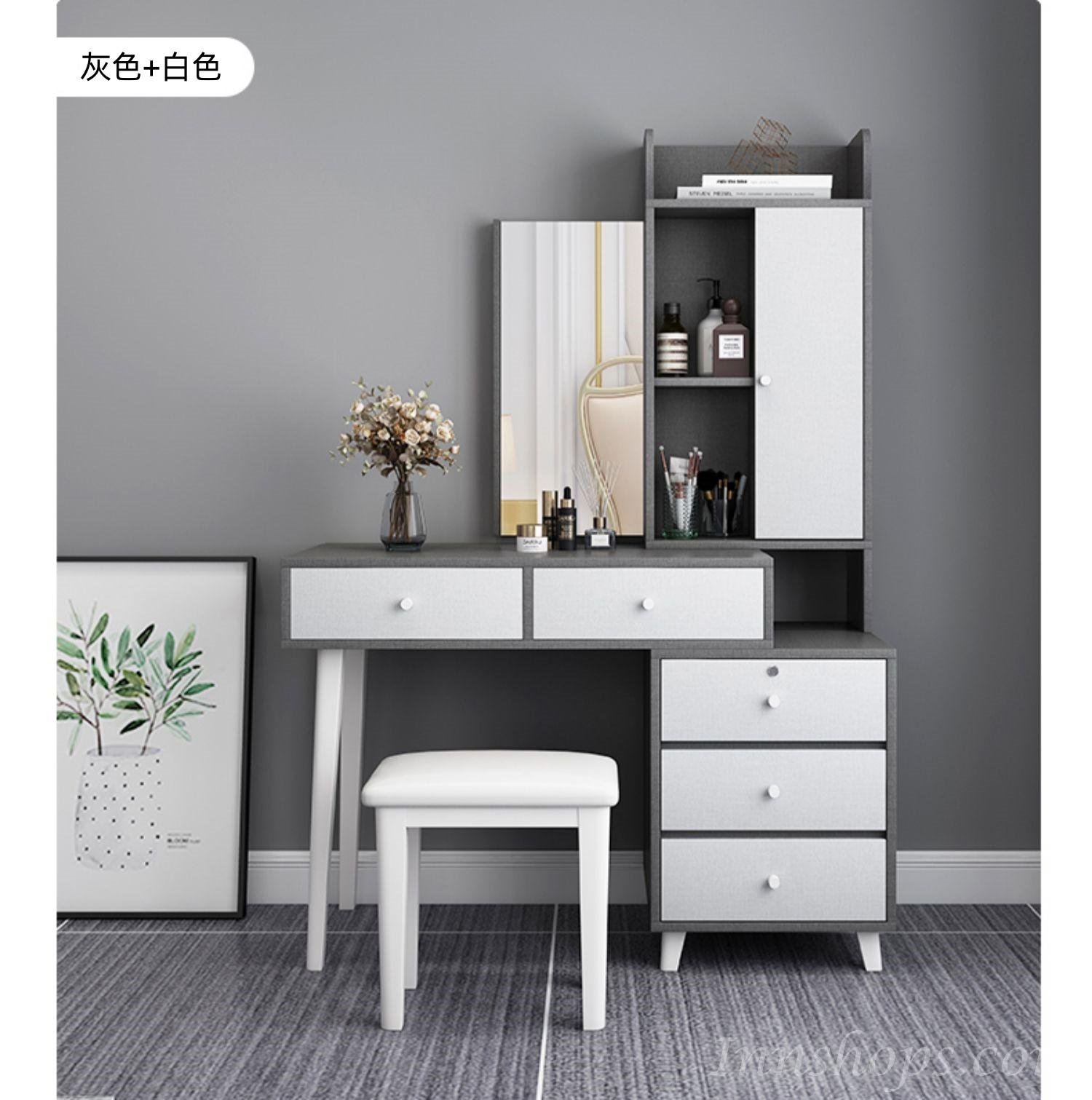北歐 帶鎖梳妝台 書桌 送妝凳90cm-125cm（IS8861）