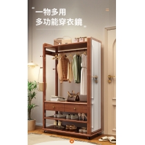 (陳列品一個 $799)  日式實木橡 可移動實木掛衣架全身鏡衣櫃*80/100/120cm (IS8883)