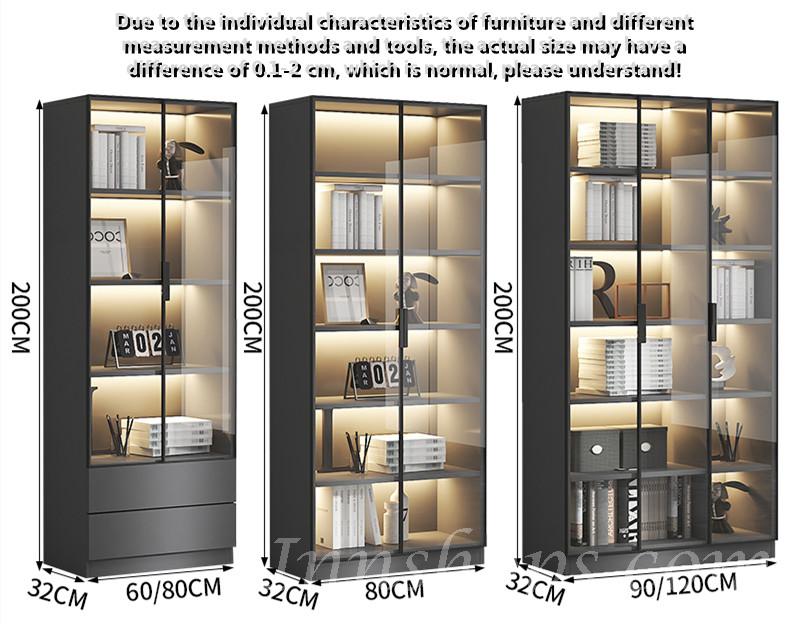 北歐格調 灰色櫃身配黑色鋁框玻璃門書櫃 (IS8891)