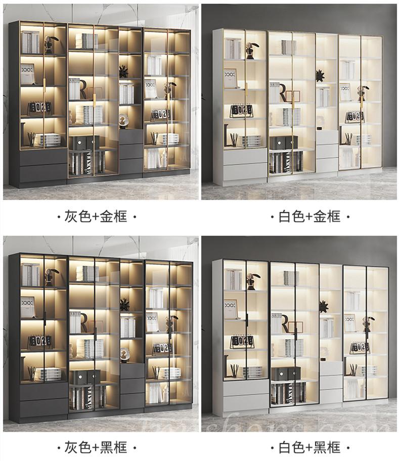 北歐格調 白色櫃身配黑色鋁框玻璃門書櫃 (IS8893)