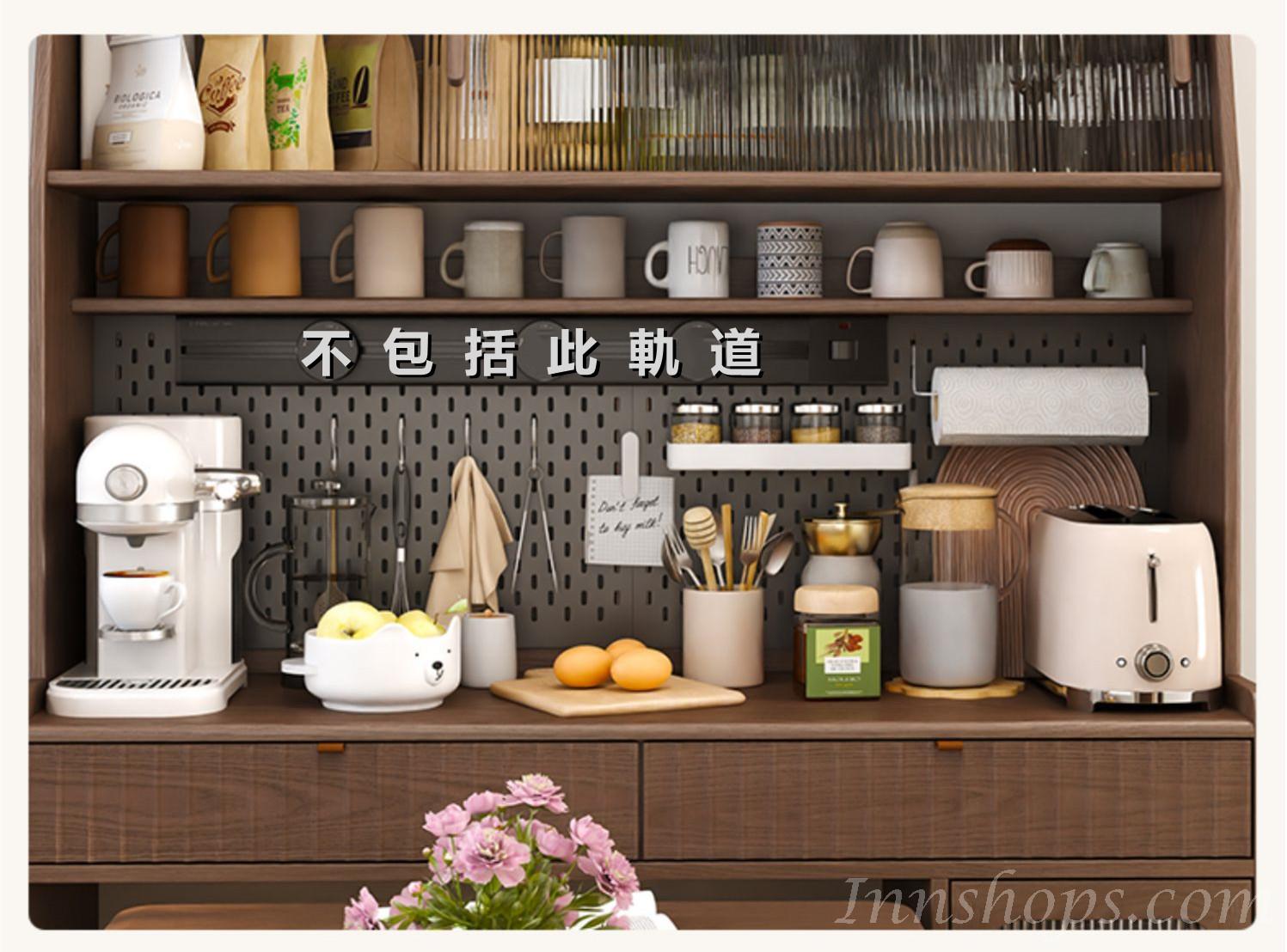 日式實木橡木 多功能餐邊櫃/伸縮摺疊餐枱 蝴蝶枱 /餐椅 組合120/130cm (IS8909)