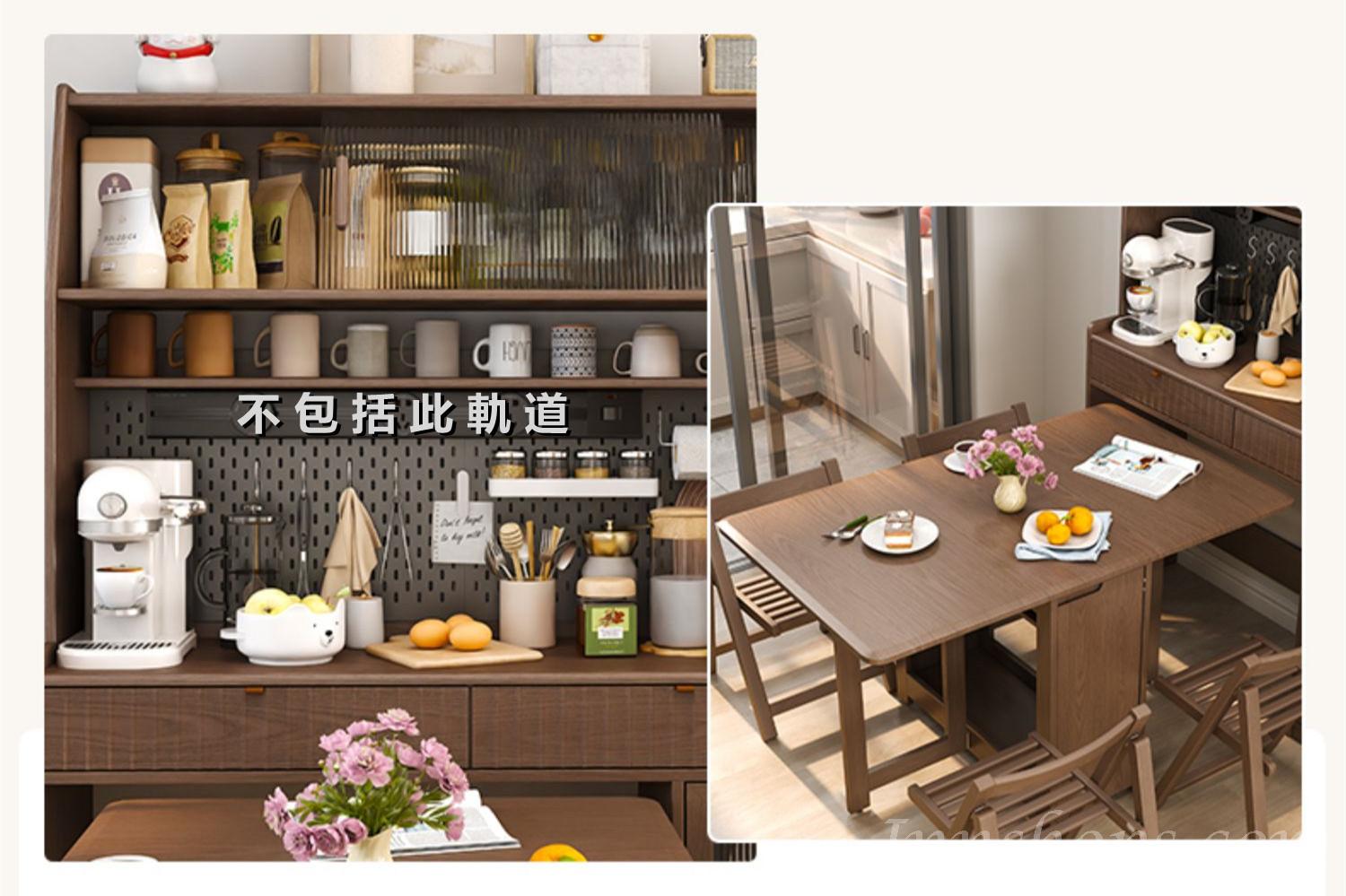 日式實木橡木 多功能餐邊櫃/伸縮摺疊餐枱 蝴蝶枱 /餐椅 組合120/130cm (IS8909)