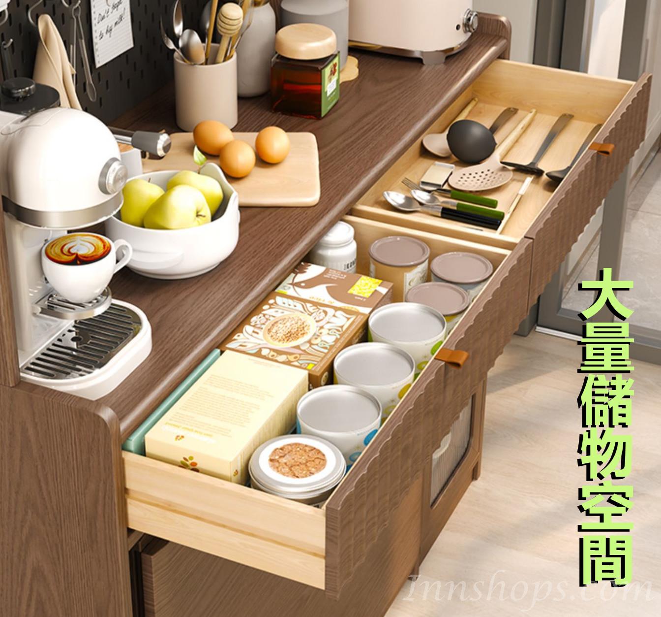 日式實木橡木 多功能餐邊櫃/伸縮摺疊餐枱 蝴蝶枱 /餐椅 組合120/130cm (IS8909)