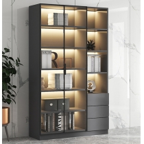 北歐格調 灰色櫃身配黑色鋁框玻璃門書櫃 (IS8891)