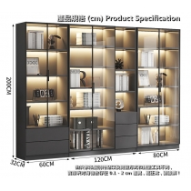 北歐格調 灰色櫃身配黑色鋁框玻璃門書櫃 (IS8891)