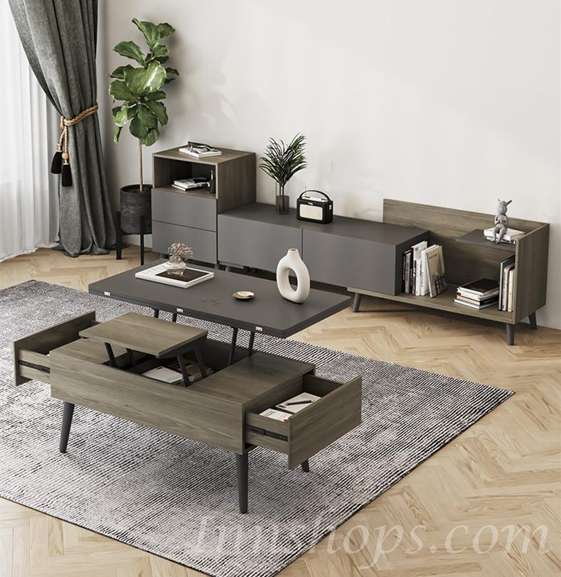 北歐伸縮折疊升降茶几多功能儲物 兩用茶几 變餐桌*100/120cm（IS8307）