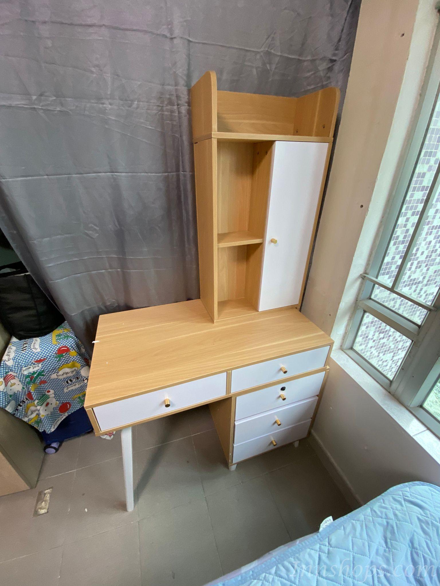 北歐 帶鎖梳妝台 書桌 送妝凳90cm-125cm（IS8861）