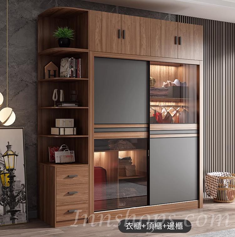 北歐摩登系列 玻璃趟門衣櫃 （不包含燈）120/140/160/180/200 cm (IS6621)