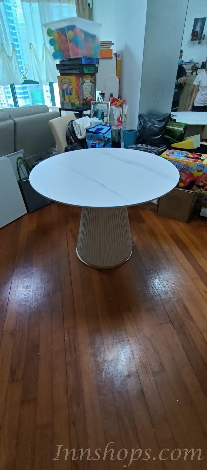 北歐輕奢岩板餐桌椅組合西餐廳家用小戶型圓形飯枱*80/90/100/120cm（IS7926）