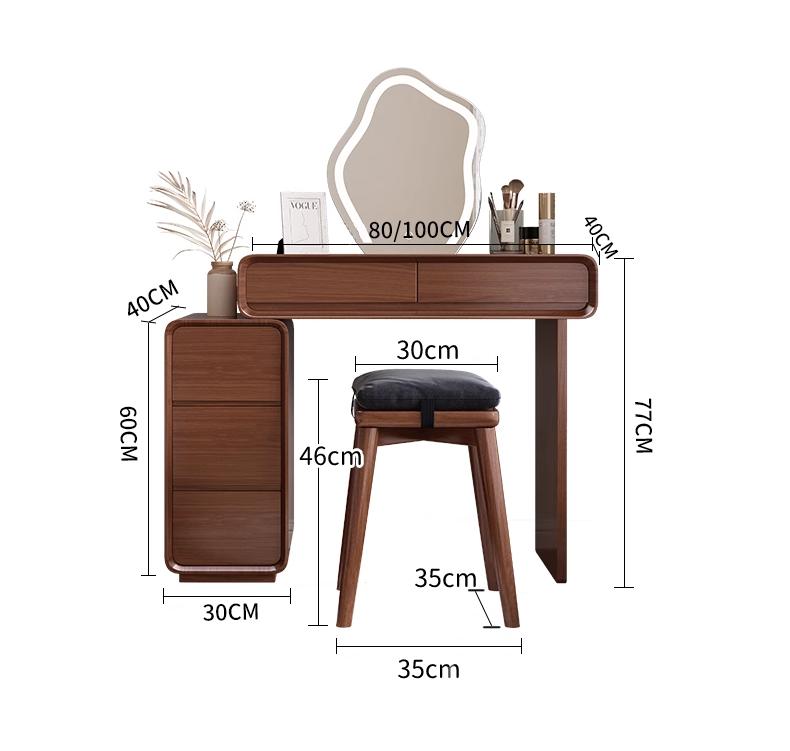 日式實木橡木 收納 梳妝枱 連梳妝櫈60/80/100 x 40 x 70cm (IS9010)