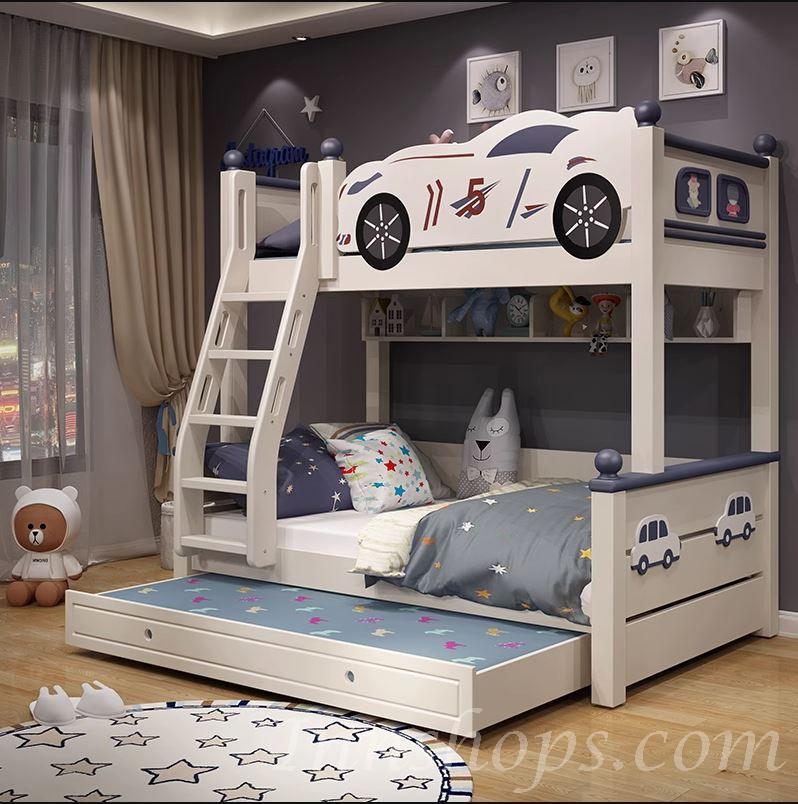 兒童皇國 實木白蠟木男孩汽車碌架床 子母床*120cm/135cm/150cm (IS9012)