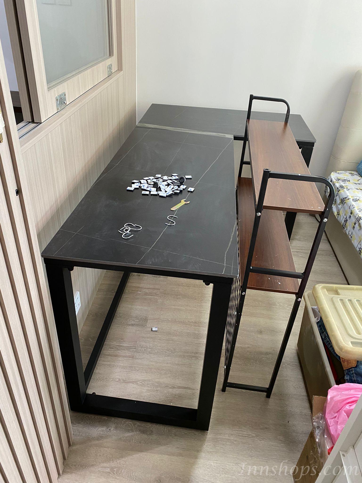 北歐 岩板L型轉角書桌書架組合120cm/140cm/160cm/180cm（IS8637）