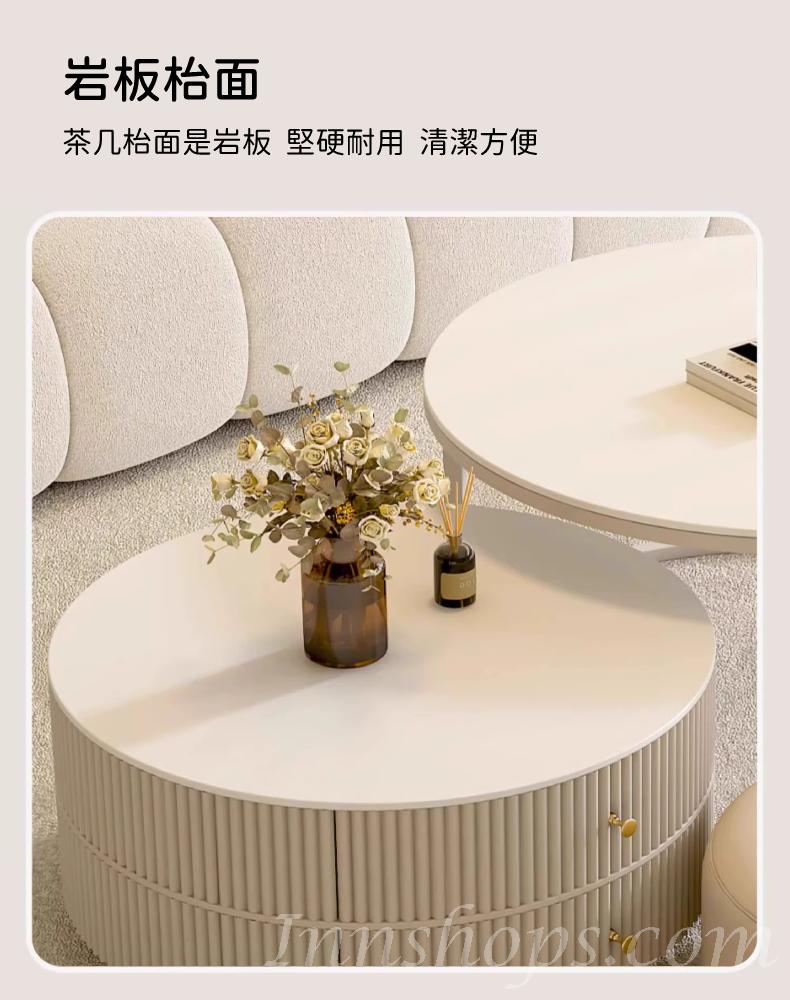 北歐摩登系列 圓型岩板 雙茶几 PU皮座墊 組合 70cm*70cm*45cm + 50cm*50cm*33cm/80cm*80cm*45cm + 60cm*60cm*33cm/40cm*40cm*20cm (IS9039)