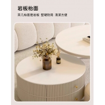 北歐摩登系列 圓型岩板 雙茶几 PU皮座墊 組合 70cm*70cm*45cm + 50cm*50cm*33cm/80cm*80cm*45cm + 60cm*60cm*33cm/40cm*40cm*20cm (IS9039)