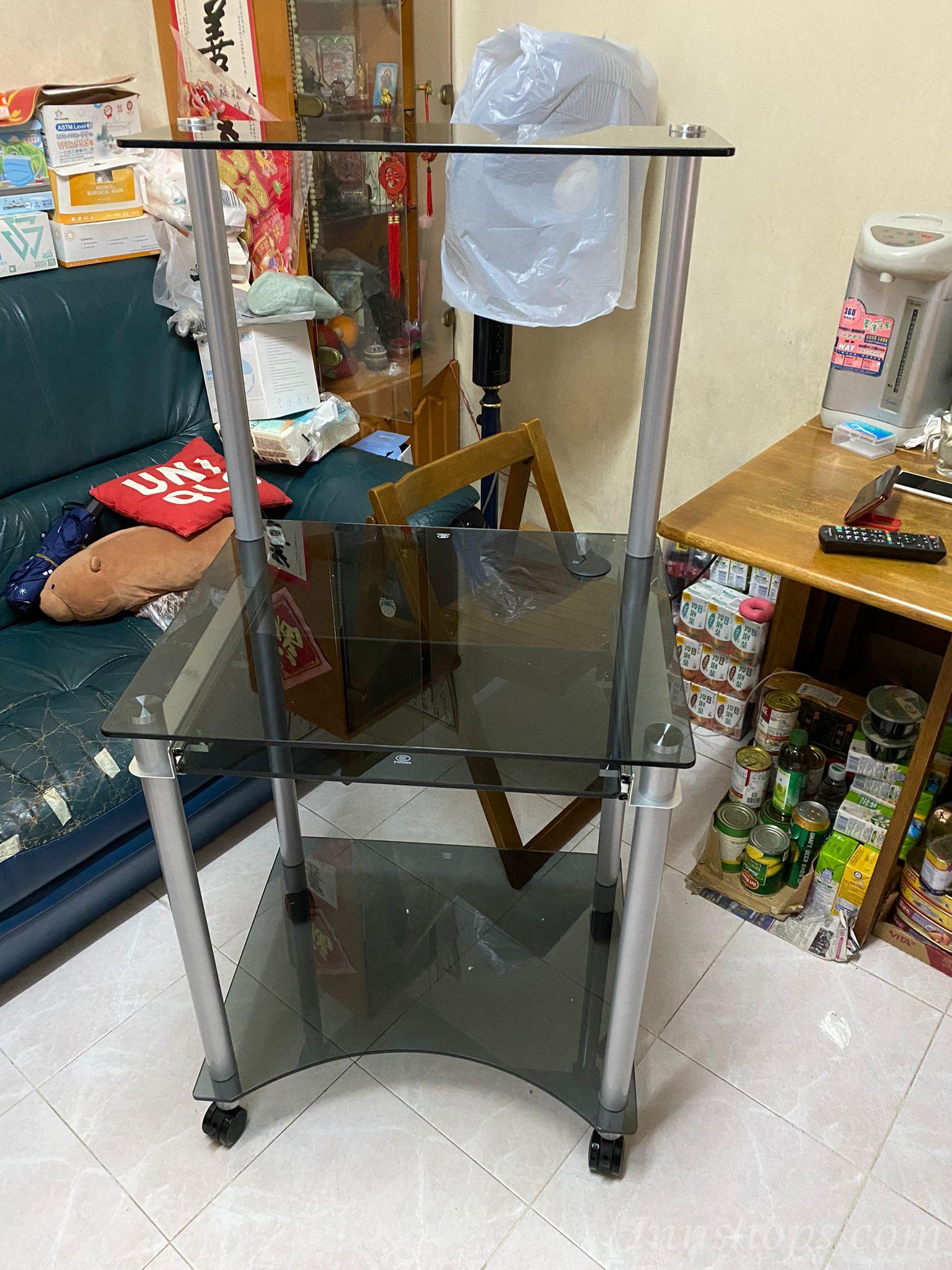 時尚可移動帶輪鋼化玻璃電腦台書桌60cm/70cm/80cm/90cm（IS8523）