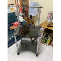 時尚可移動帶輪鋼化玻璃電腦台書桌60cm/70cm/80cm/90cm（IS8523）